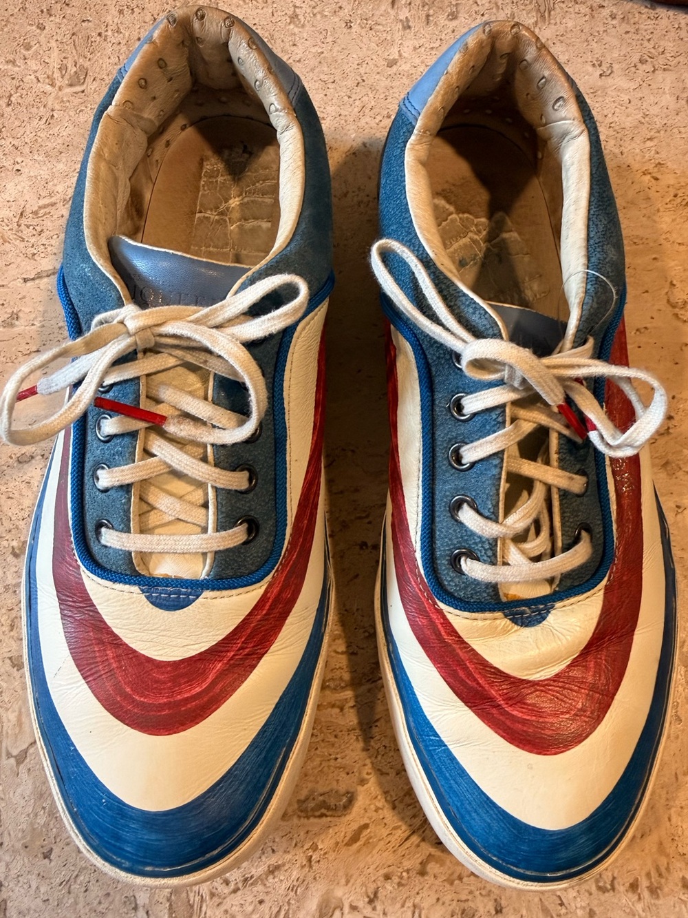 ALEXANDER McQUEEN x PUMA AMQ Deck Lo II Sneakers w/ Blue and Red Painted Accent